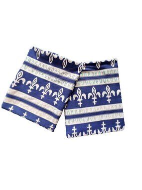 Pr FLEUR-DE-LIS Pillowcases Navy Blue Tan Cotton Vintage Bedding French Country